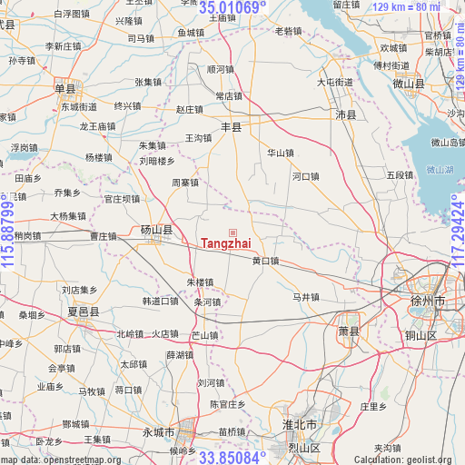 Tangzhai on map