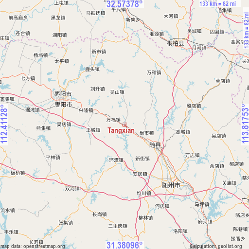 Tangxian on map