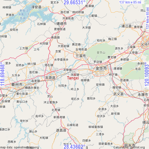 Tangxi on map