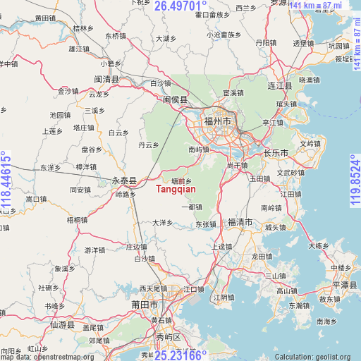 Tangqian on map