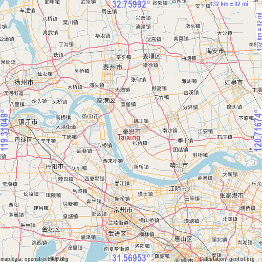 Taixing on map
