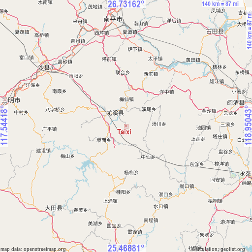 Taixi on map