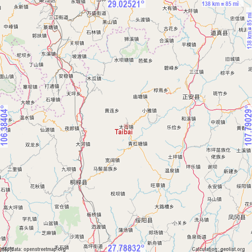 Taibai on map