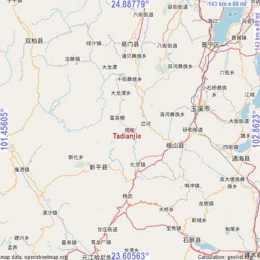 Tadianjie on map