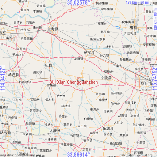Sui Xian Chengguanzhen on map