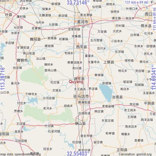 Quyang on map