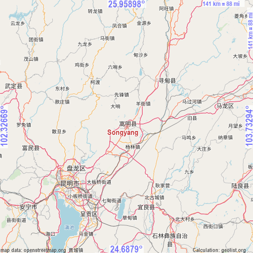 Songyang on map