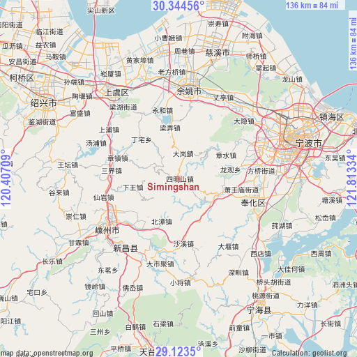 Simingshan on map