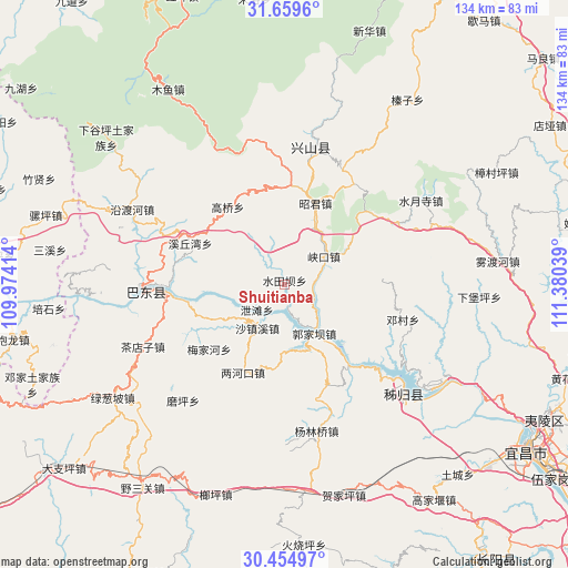 Shuitianba on map