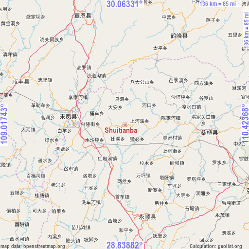 Shuitianba on map