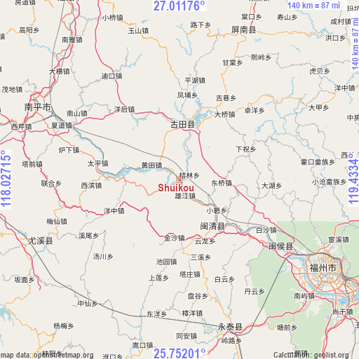 Shuikou on map