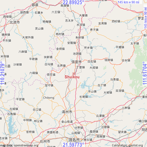 Shuikou on map