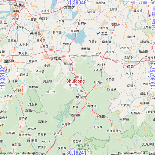 Shuidong on map