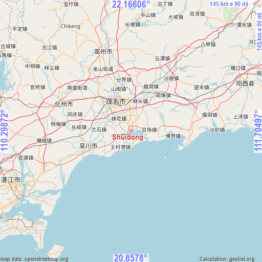 Shuidong on map