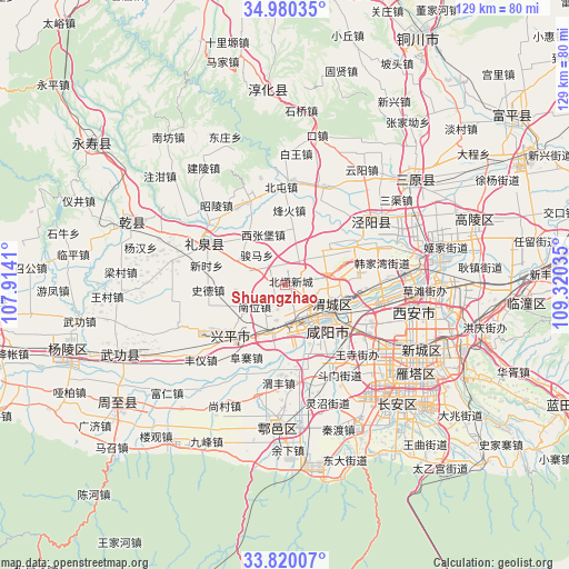 Shuangzhao on map