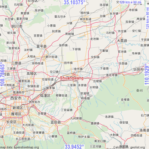 Shuangwang on map