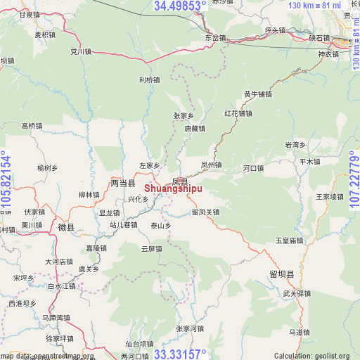 Shuangshipu on map