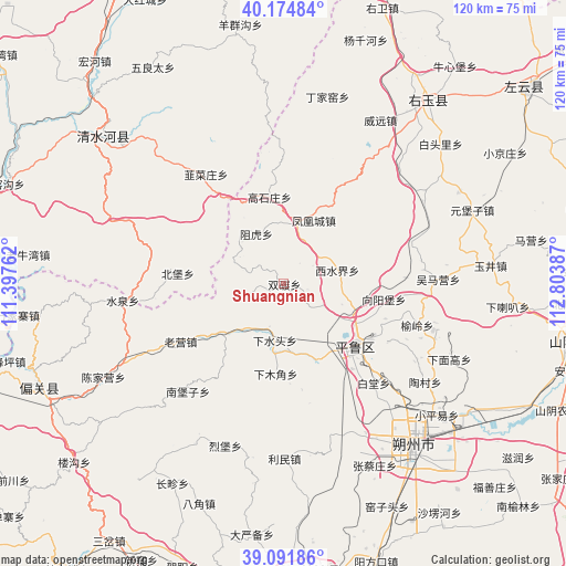 Shuangnian on map