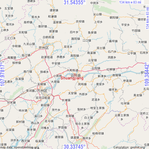 Shuangjiang on map