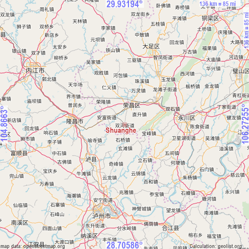 Shuanghe on map