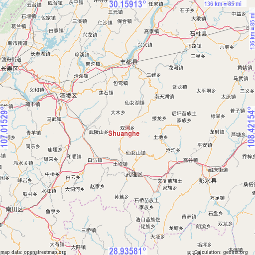 Shuanghe on map