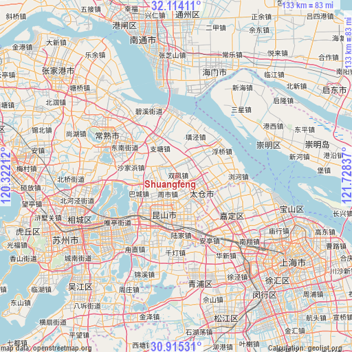 Shuangfeng on map