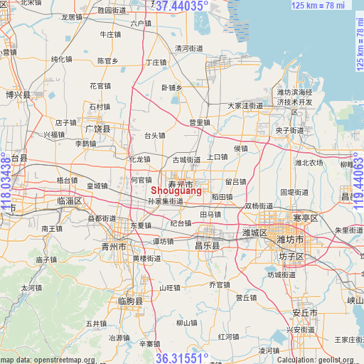 Shouguang on map