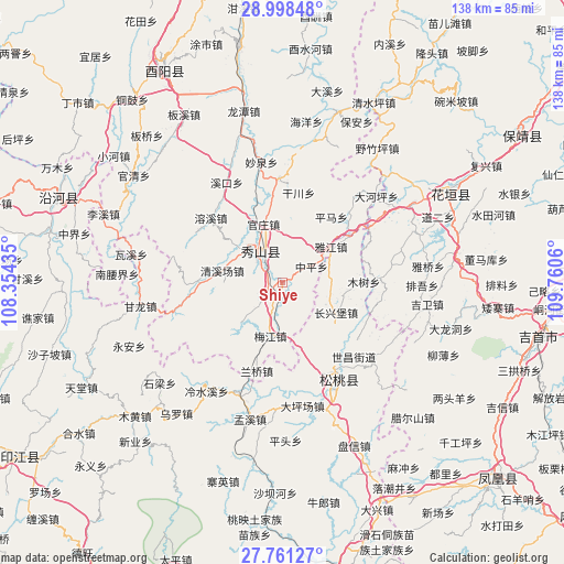 Shiye on map