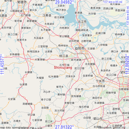 Shiniujiang on map