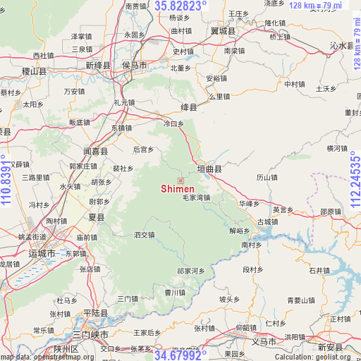 Shimen on map