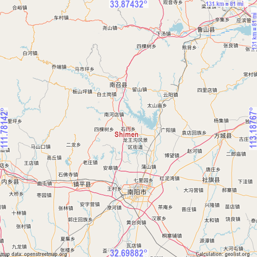 Shimen on map