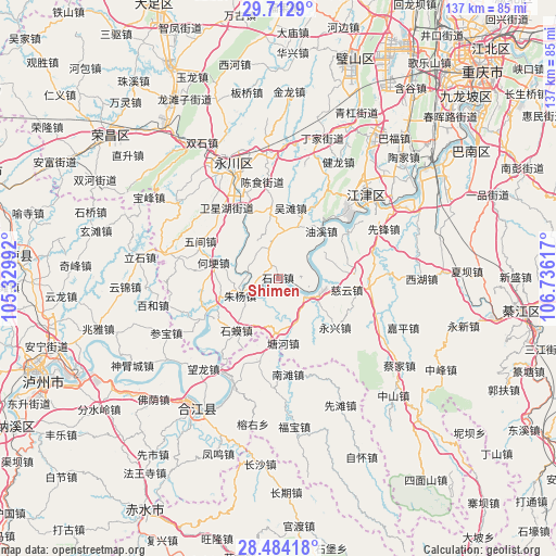 Shimen on map