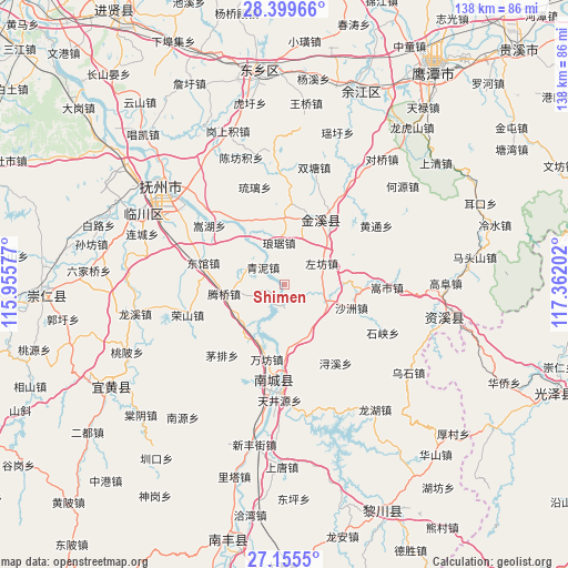 Shimen on map