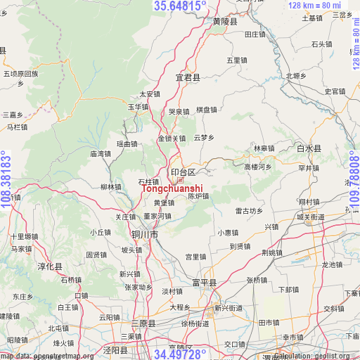 Tongchuanshi on map