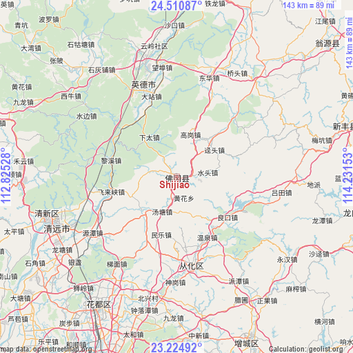 Shijiao on map