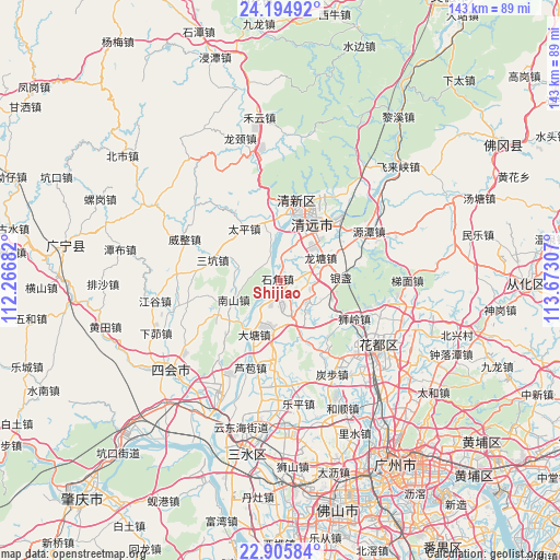 Shijiao on map