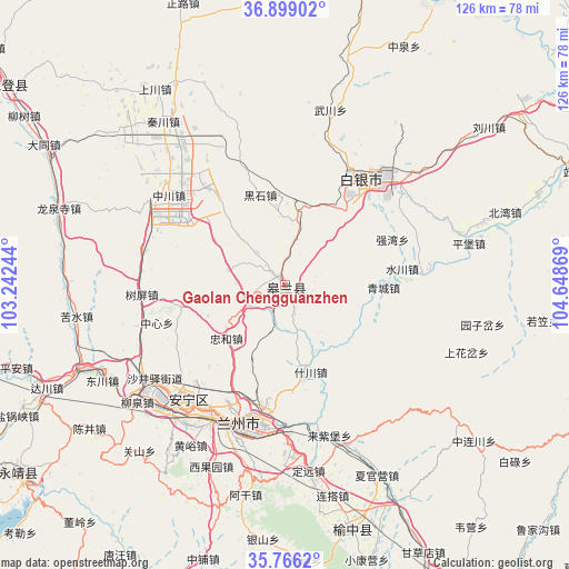 Gaolan Chengguanzhen on map