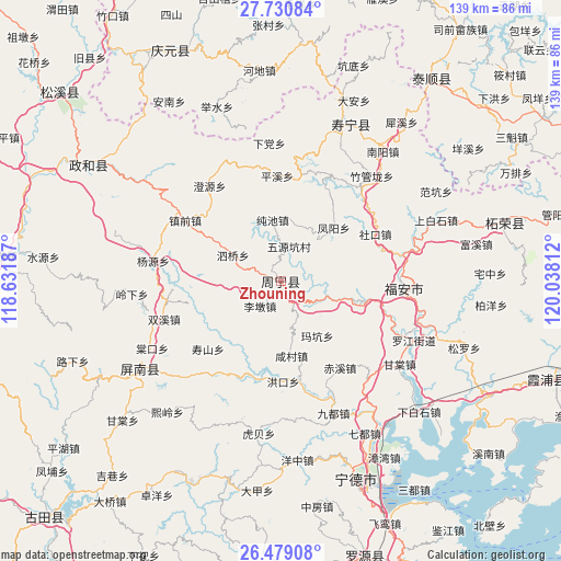 Zhouning on map