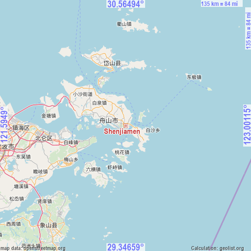 Shenjiamen on map