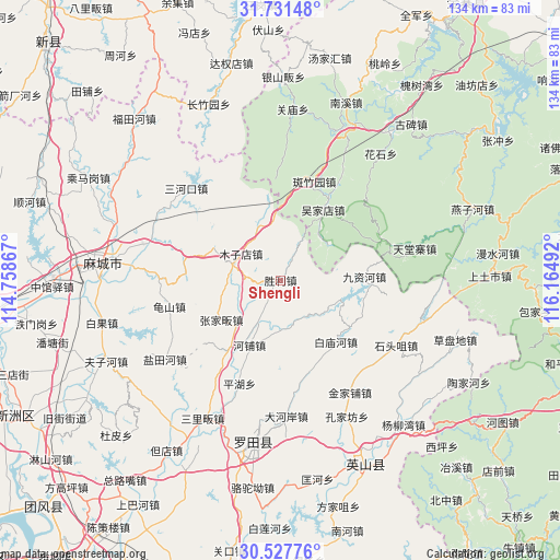 Shengli on map