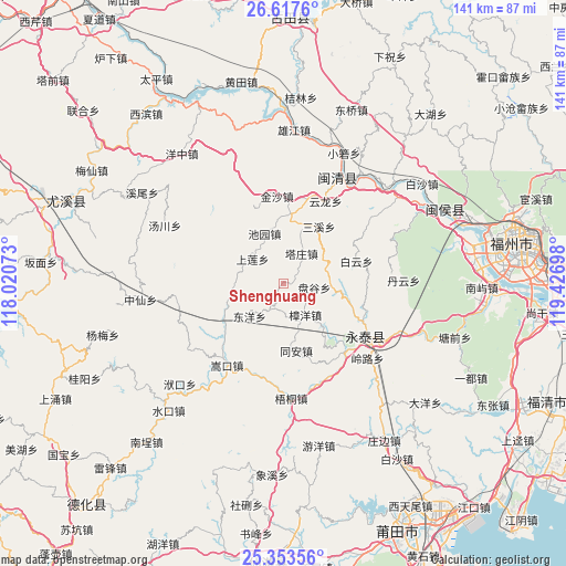 Shenghuang on map