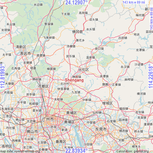 Shengang on map