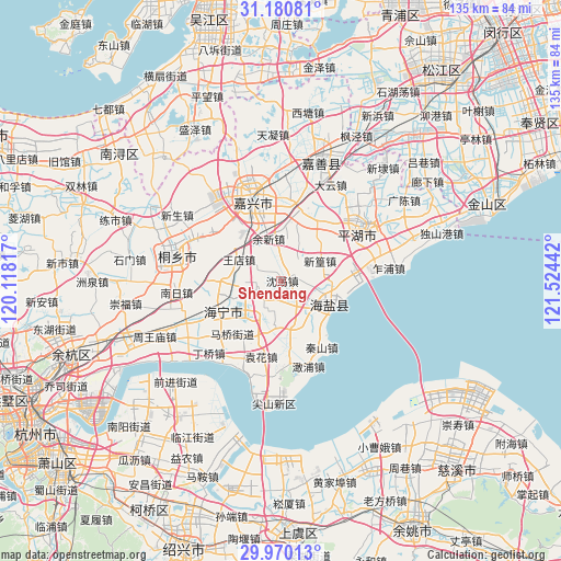 Shendang on map