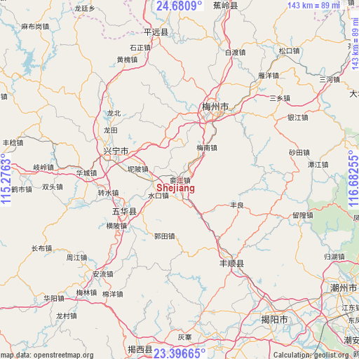 Shejiang on map