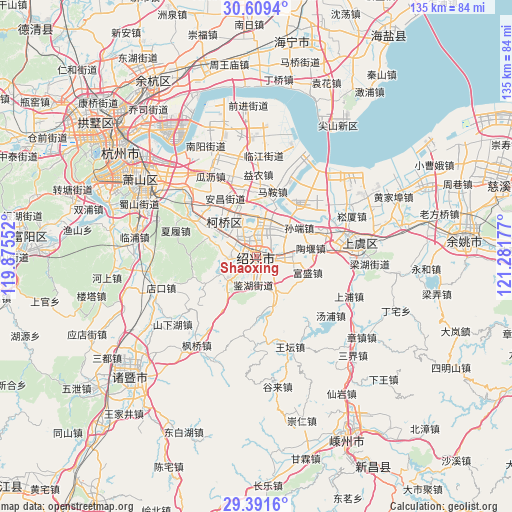 Shaoxing on map