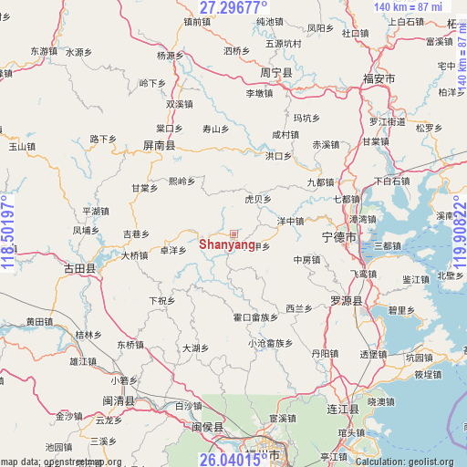 Shanyang on map