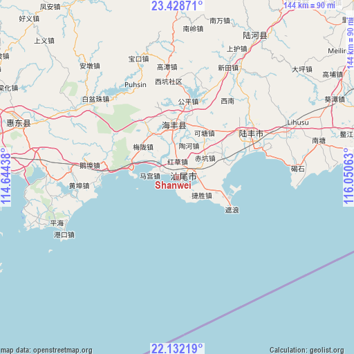Shanwei on map