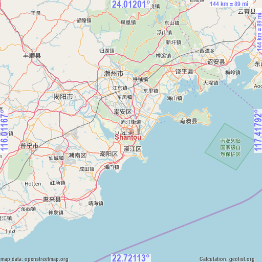 Shantou on map
