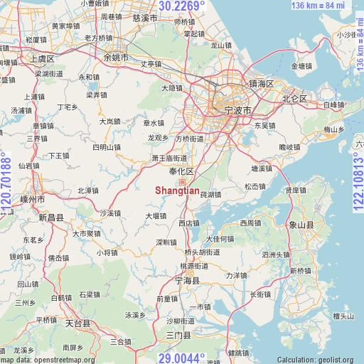 Shangtian on map