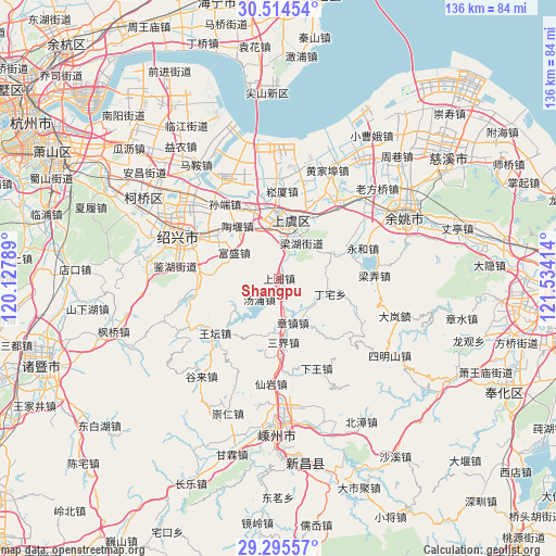 Shangpu on map